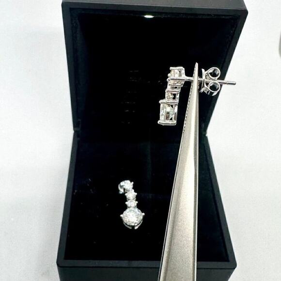 Moissanite Diamond Earrings Hanging Drop Studs 2.6 Ct Brilliant Round Cut - Picture 8 of 9